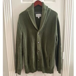 Sun + Stone Men’s Shawl Collar Button Cardigan Sweater Olive Green - Medium
